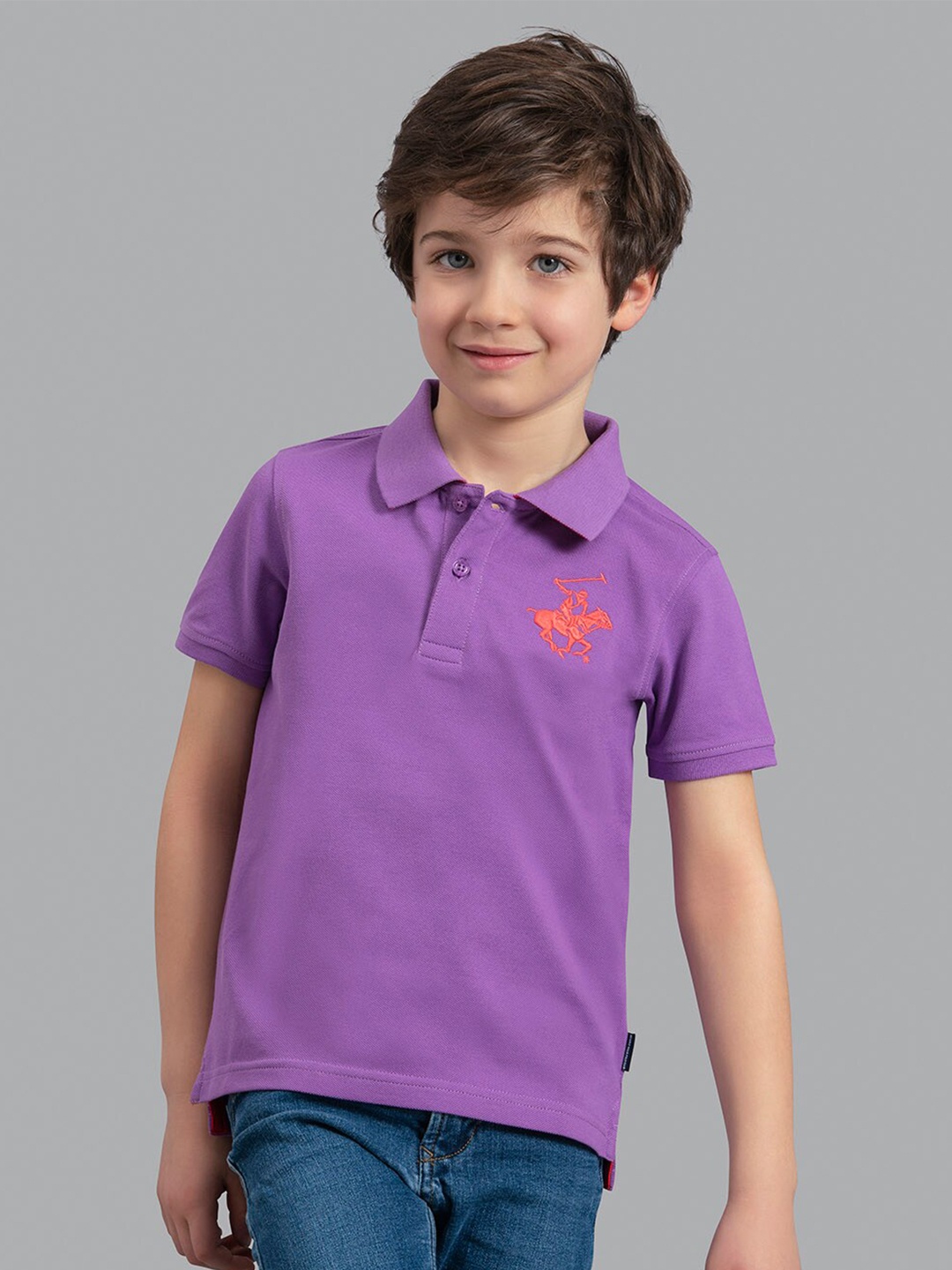 

Beverly Hills Polo Club Boys Purple Polo Collar Cotton T-shirt