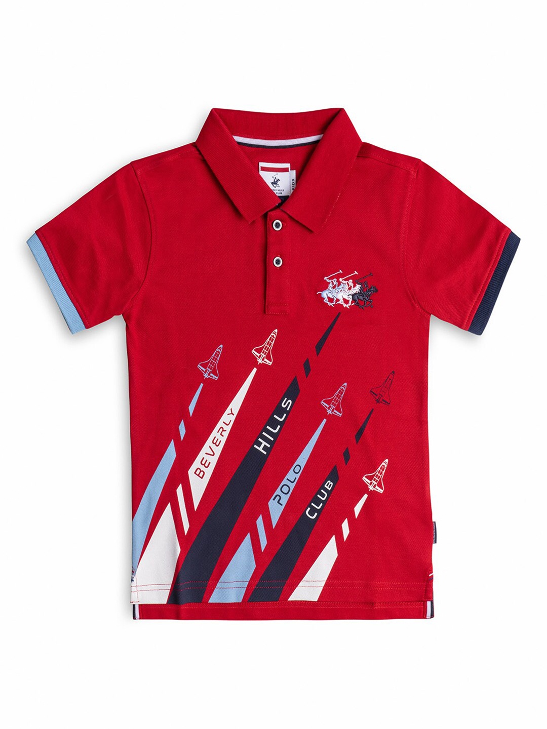

Beverly Hills Polo Club Boys Red Typography Printed Polo Collar T-shirt