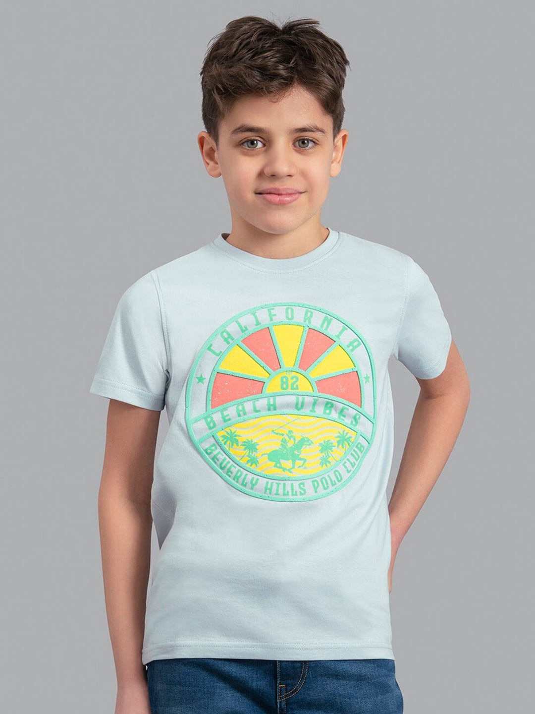 

Beverly Hills Polo Club Boys Blue Printed Cotton T-shirt