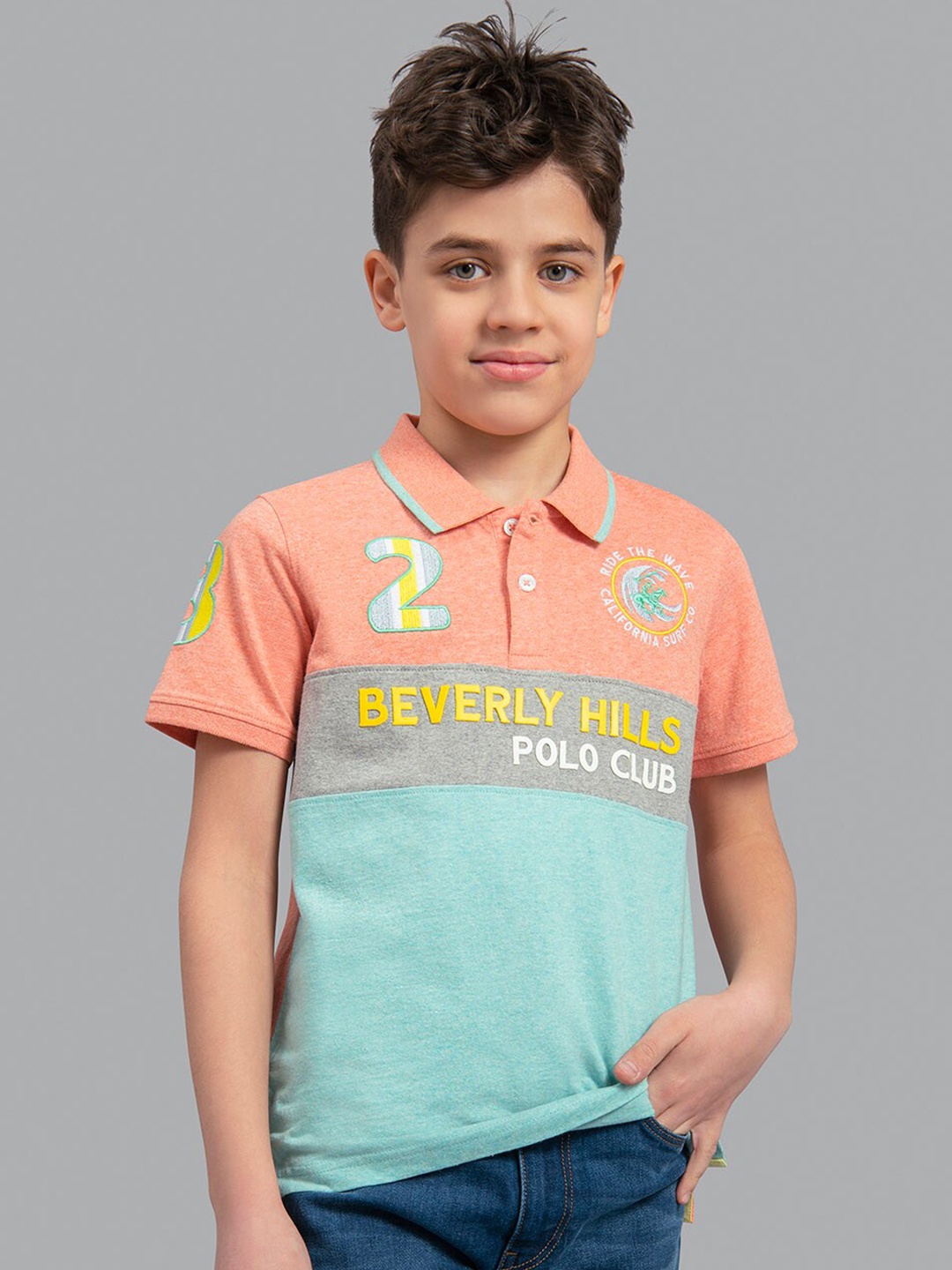 

Beverly Hills Polo Club Boys Coral Polo Collar Applique T-shirt