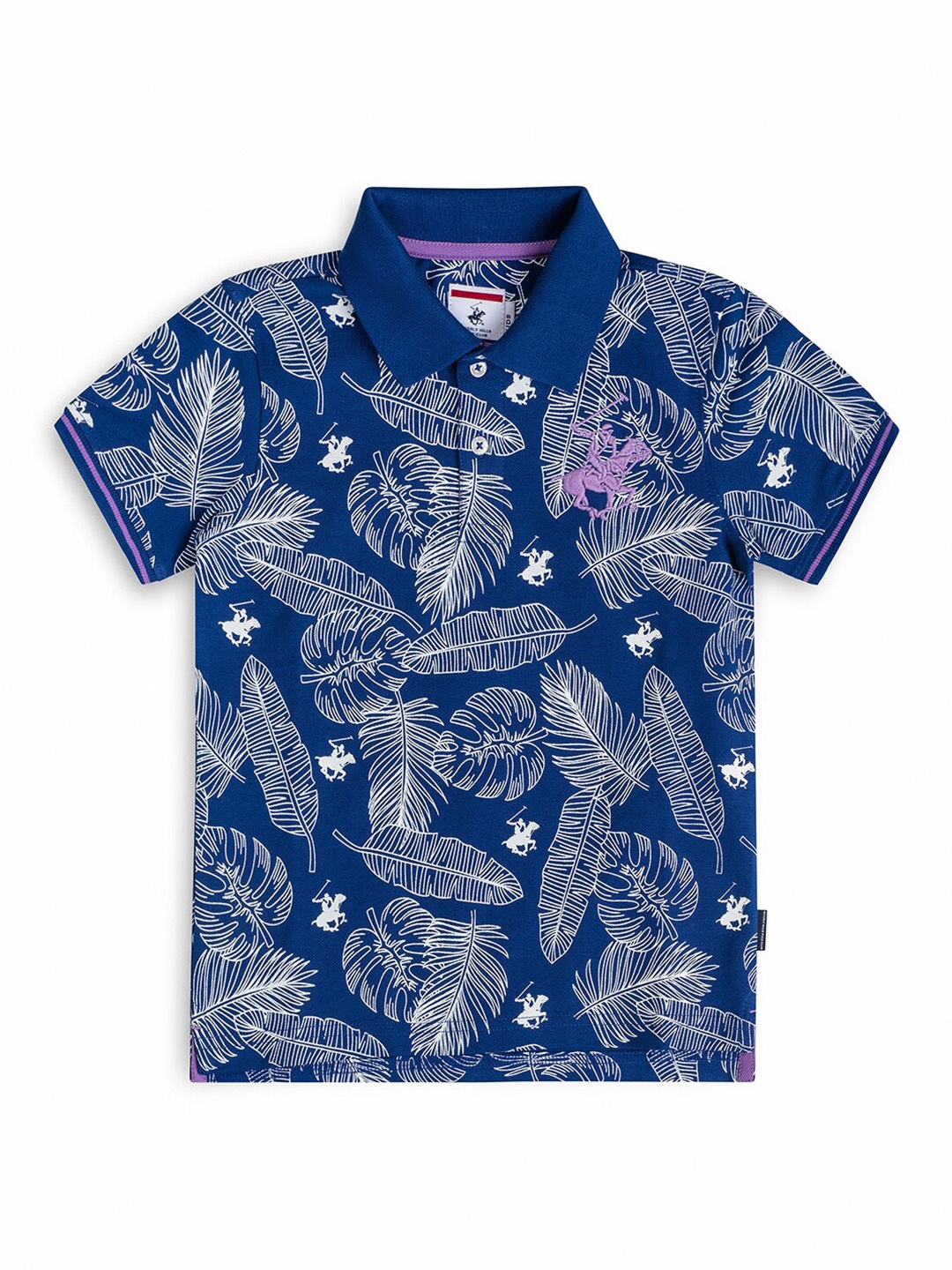 

Beverly Hills Polo Club Boys Blue & White Printed Polo Collar Tropical Cotton T-shirt