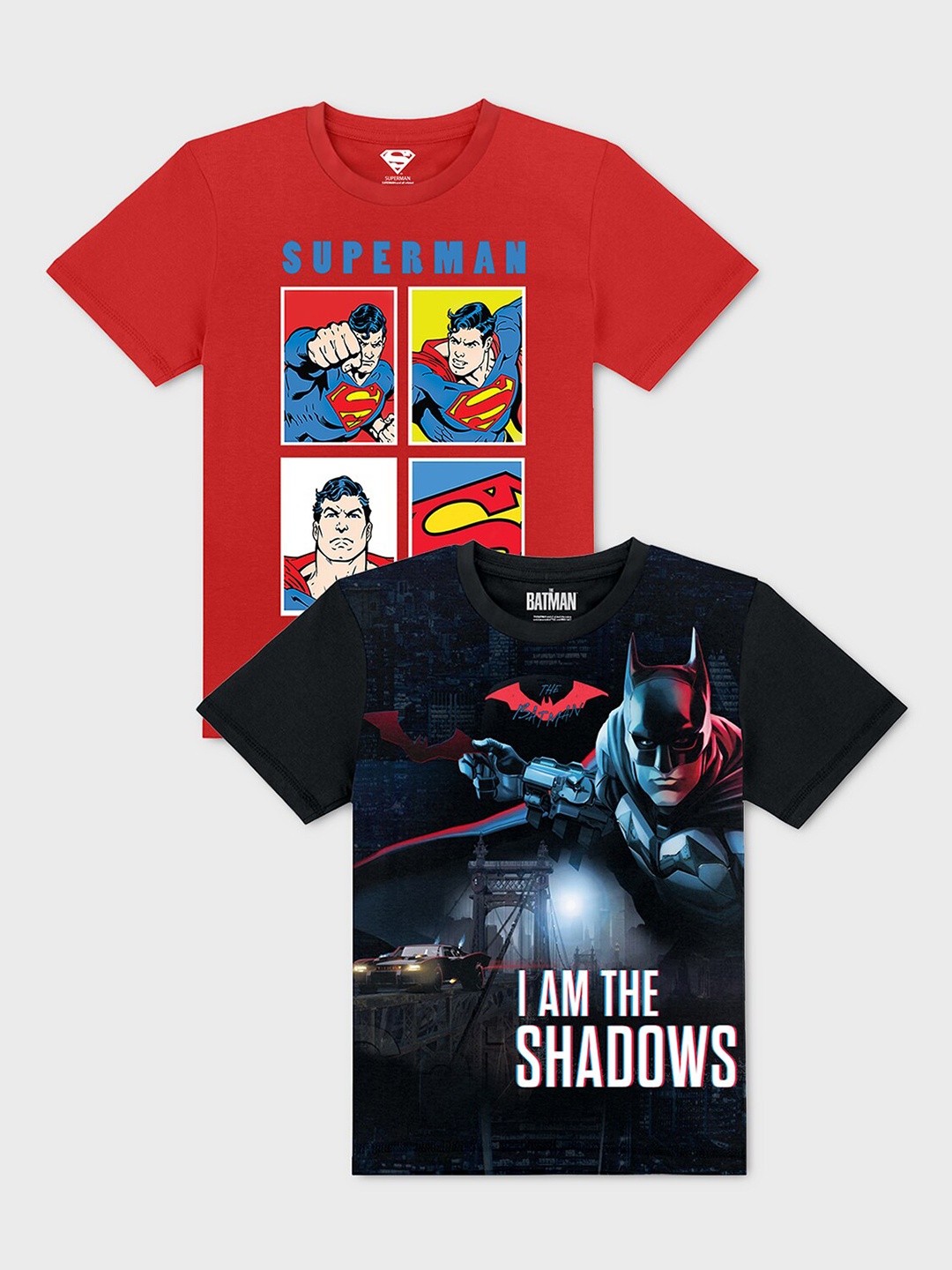 

Kids Ville Boys Pack of 2 Red & Black DC COMICS Featured Round Neck Tshirt