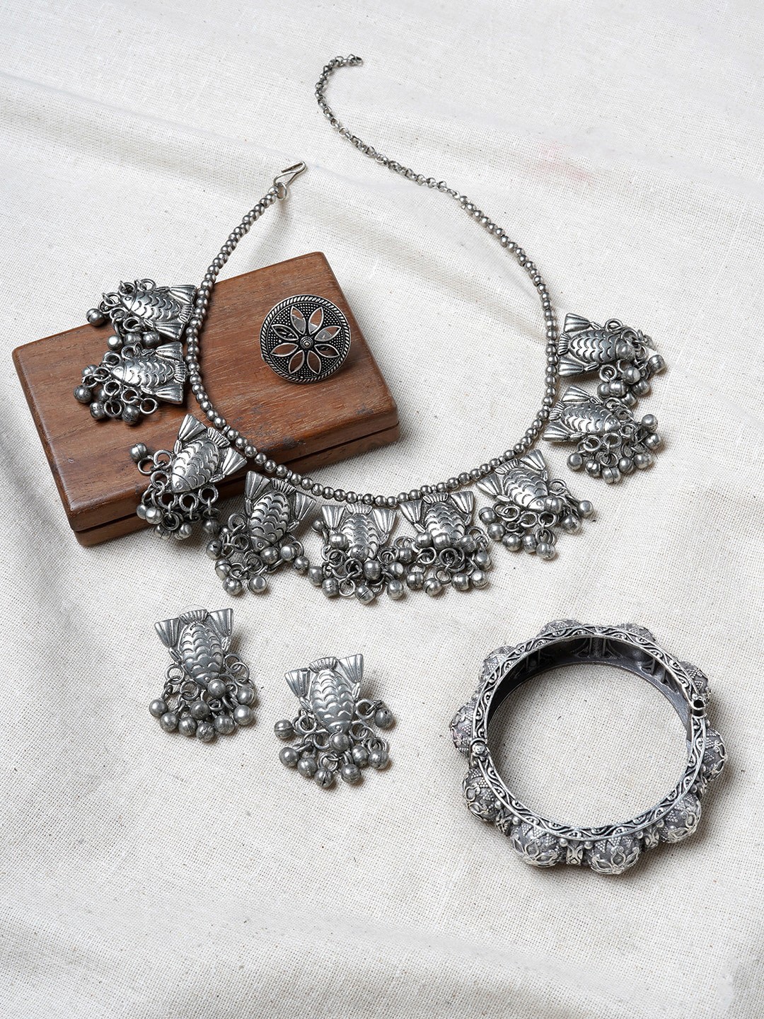 

TEEJH Oxidized Silver-Plated Jewellery Set