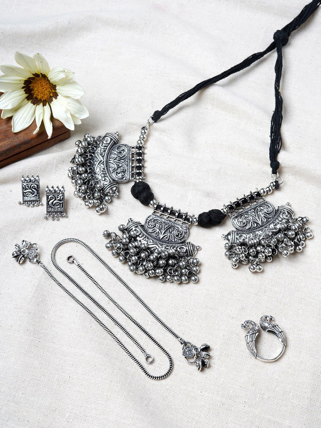 

TEEJH Oxidised Silver-Plated Ghungroo Jewellery Set