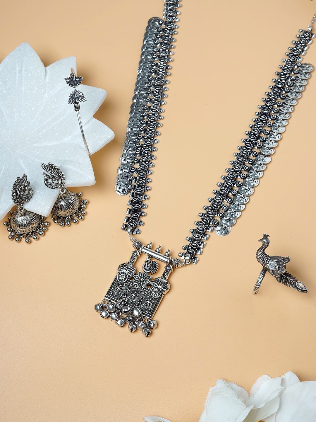 

TEEJH Oxidised Silver-Plated Jewellery Set