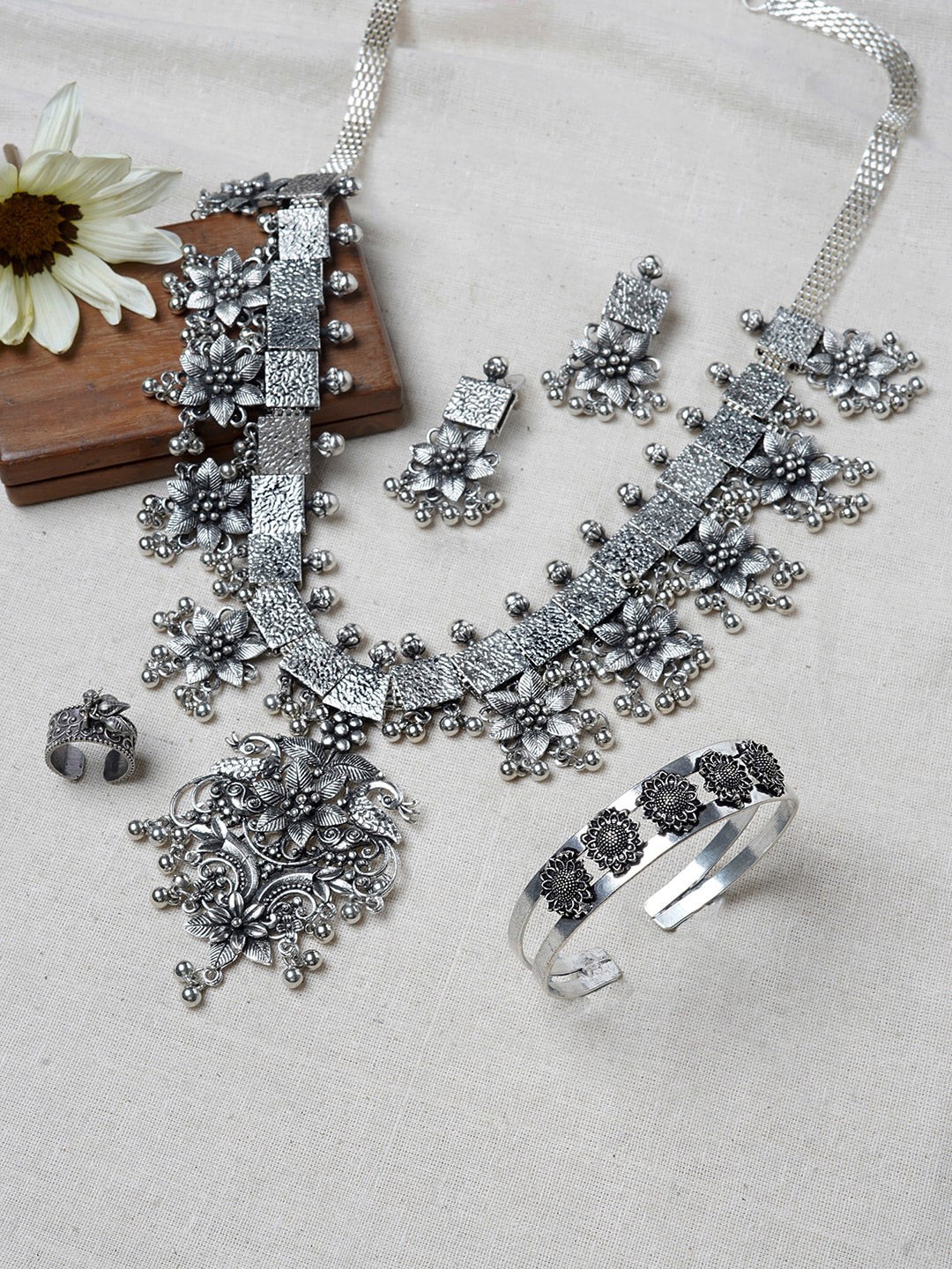 

TEEJH Oxidised Silver-Plated Neera Jewellery Set