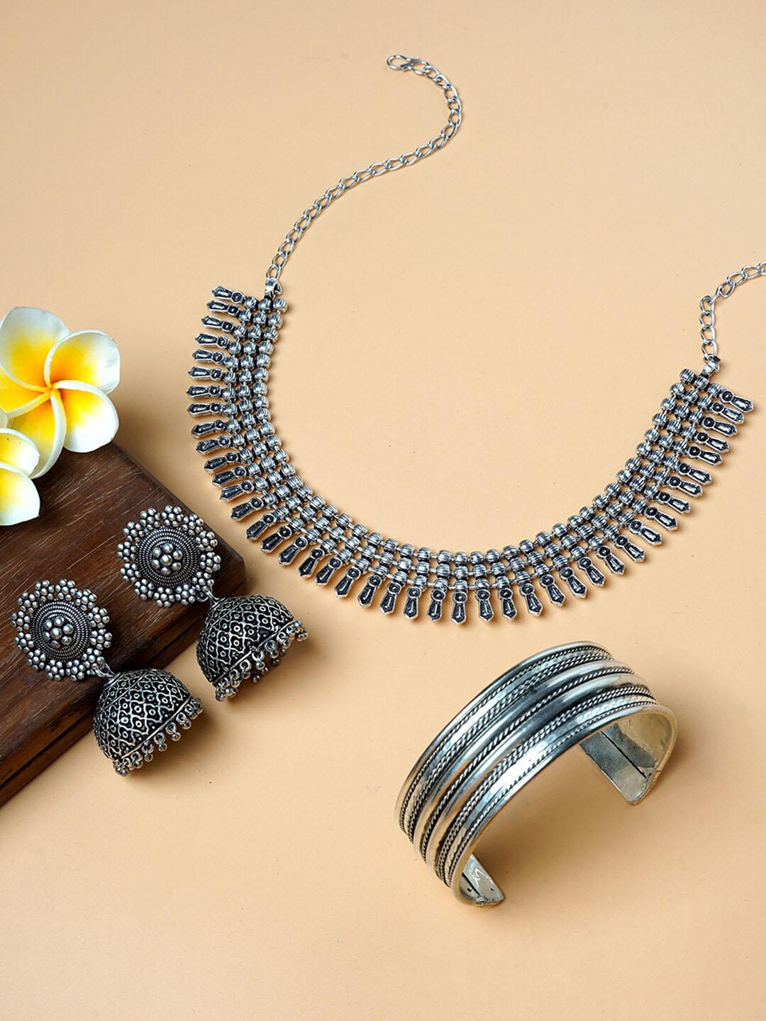 

TEEJH Women Oxidised Silver-Plated Jewellery Set