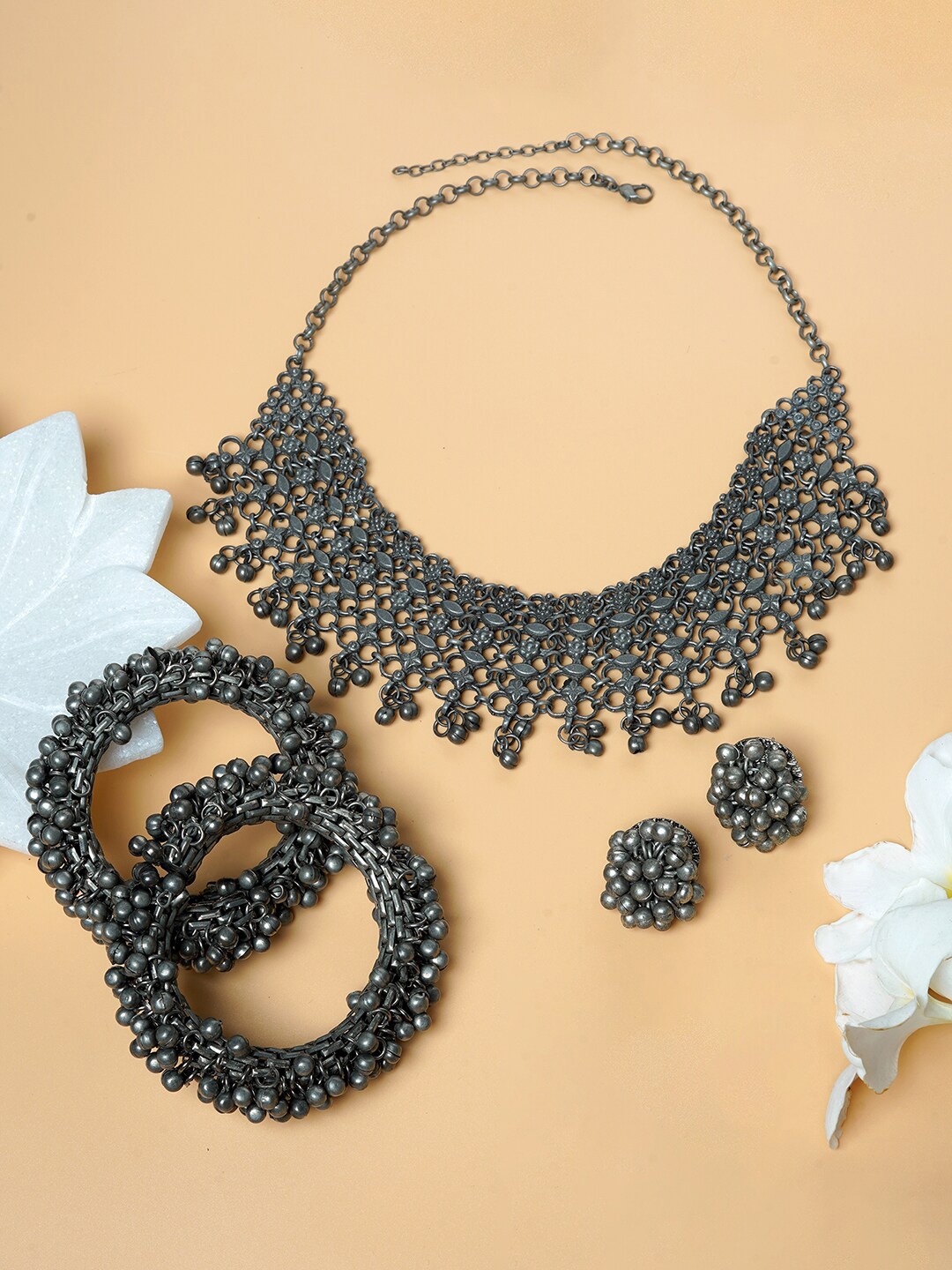 

TEEJH Oxidised Silver-Plated Jewellery Set