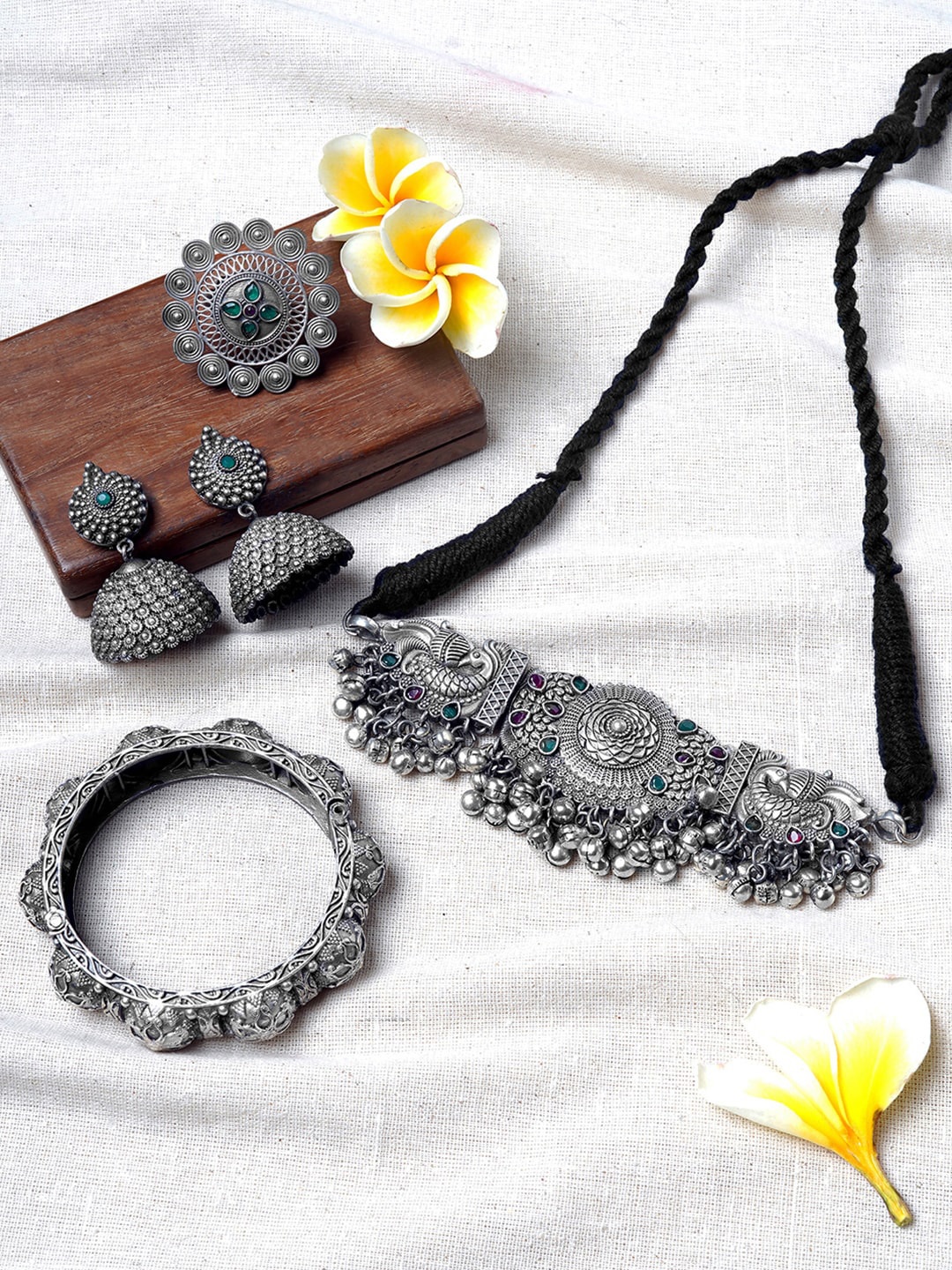 

TEEJH Silver-Plated Oxidised Jewellery Set