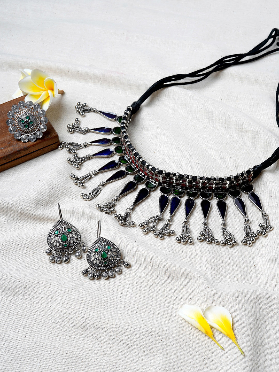 

TEEJH Oxidised Silver-Plated Saheena Jewellery Set