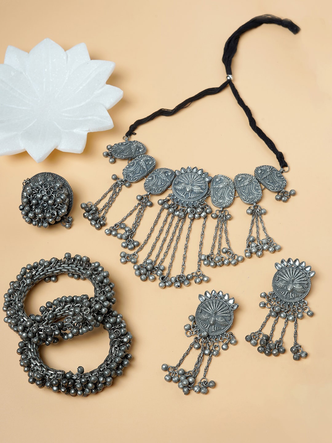 

TEEJH Oxidised Silver-Plated Jewellery Set