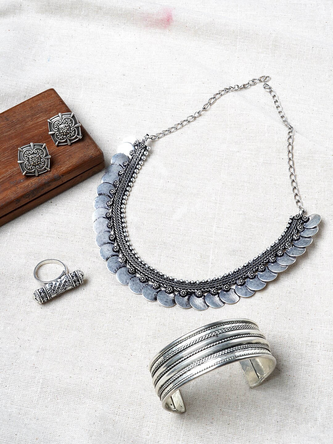 

TEEJH Oxidised Silver-Plated Nayanika Jewellery Set