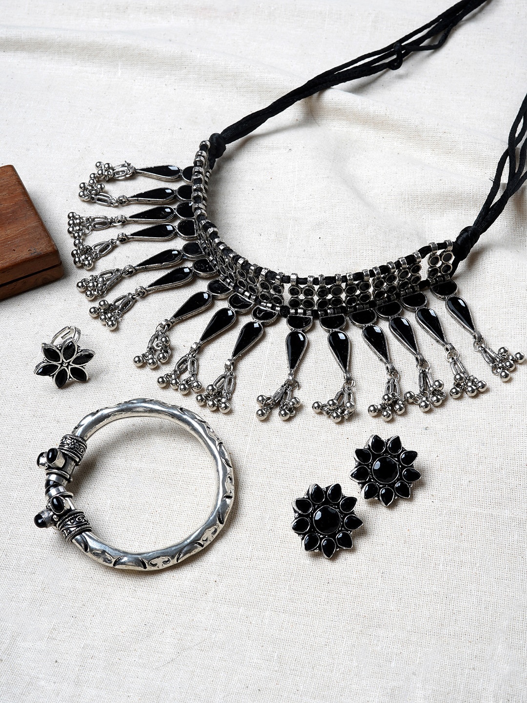 

TEEJH Oxidised Silver-Plated Jewellery Set