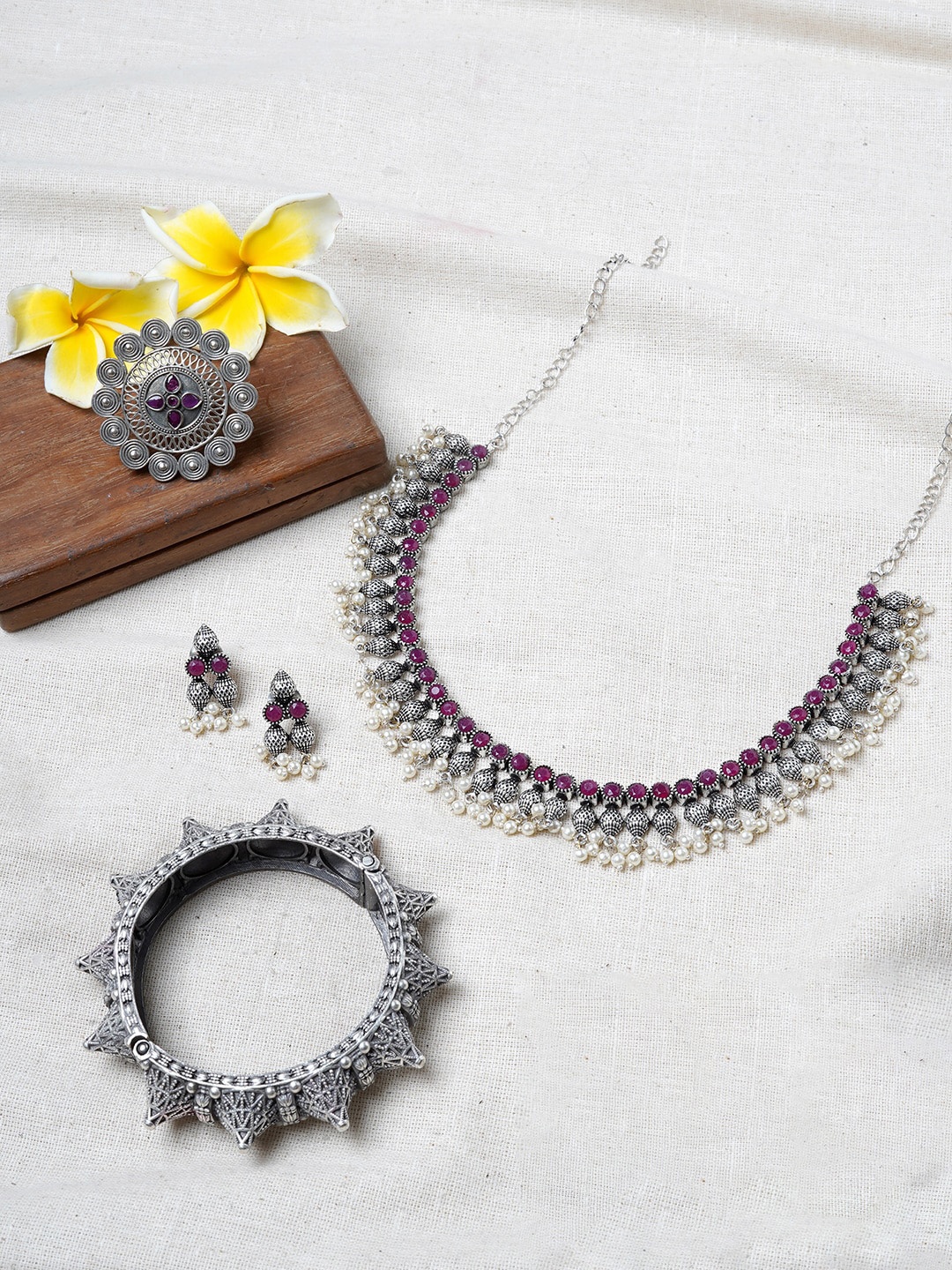 

TEEJH Silver-Plated Oxidised Jewellery Set