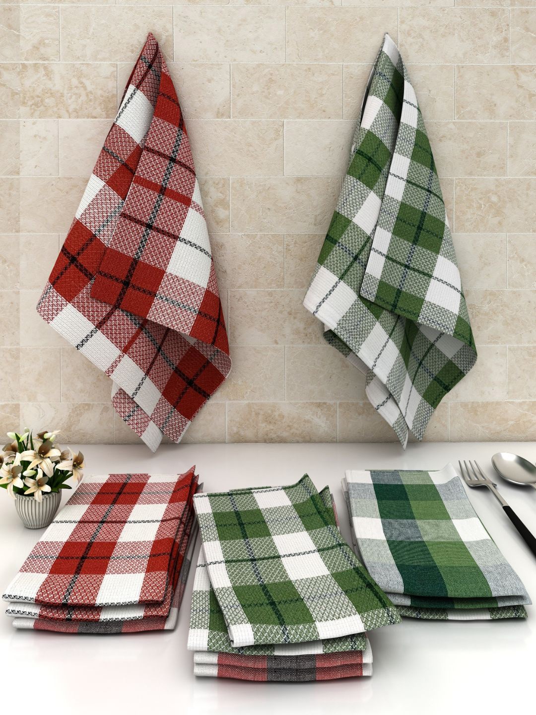

Athom Trendz Set of 12 Checked Cotton Kitchen Cleaning Cloth, Multi
