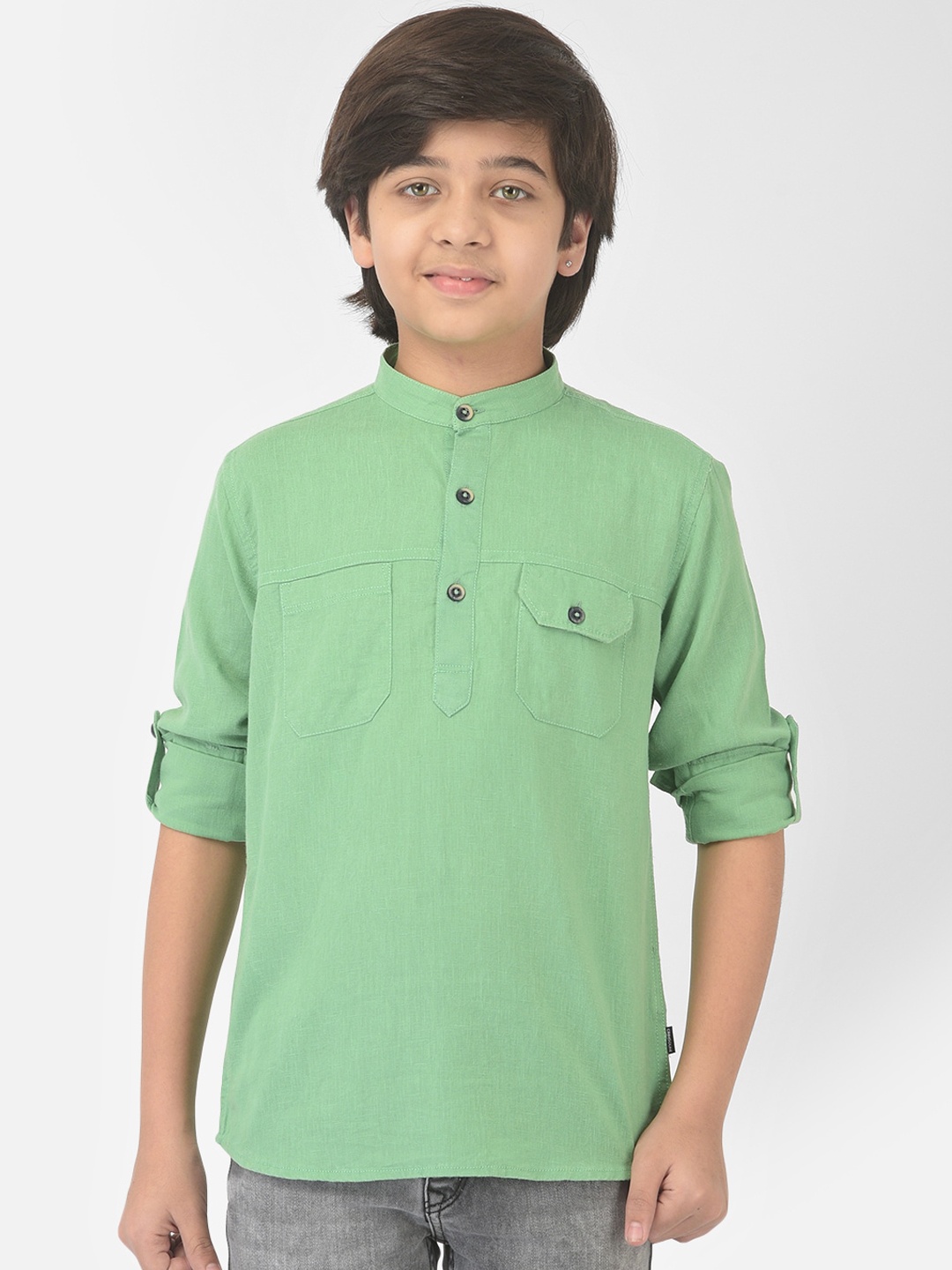 

Crimsoune Club Boys Green Solid Pathani Kurta