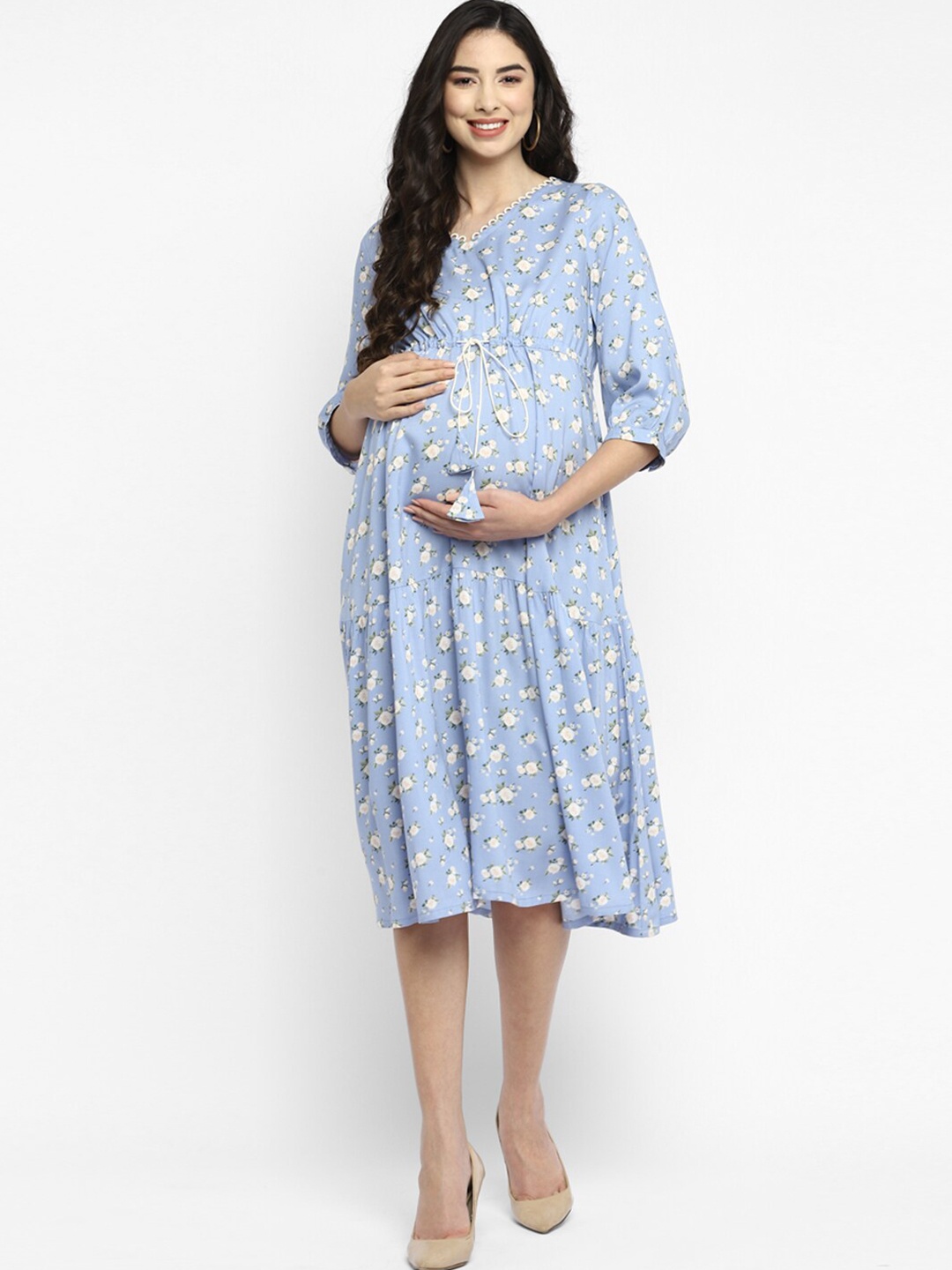 

Momsoon Maternity Blue & Off White Floral Maternity A-Line Dress