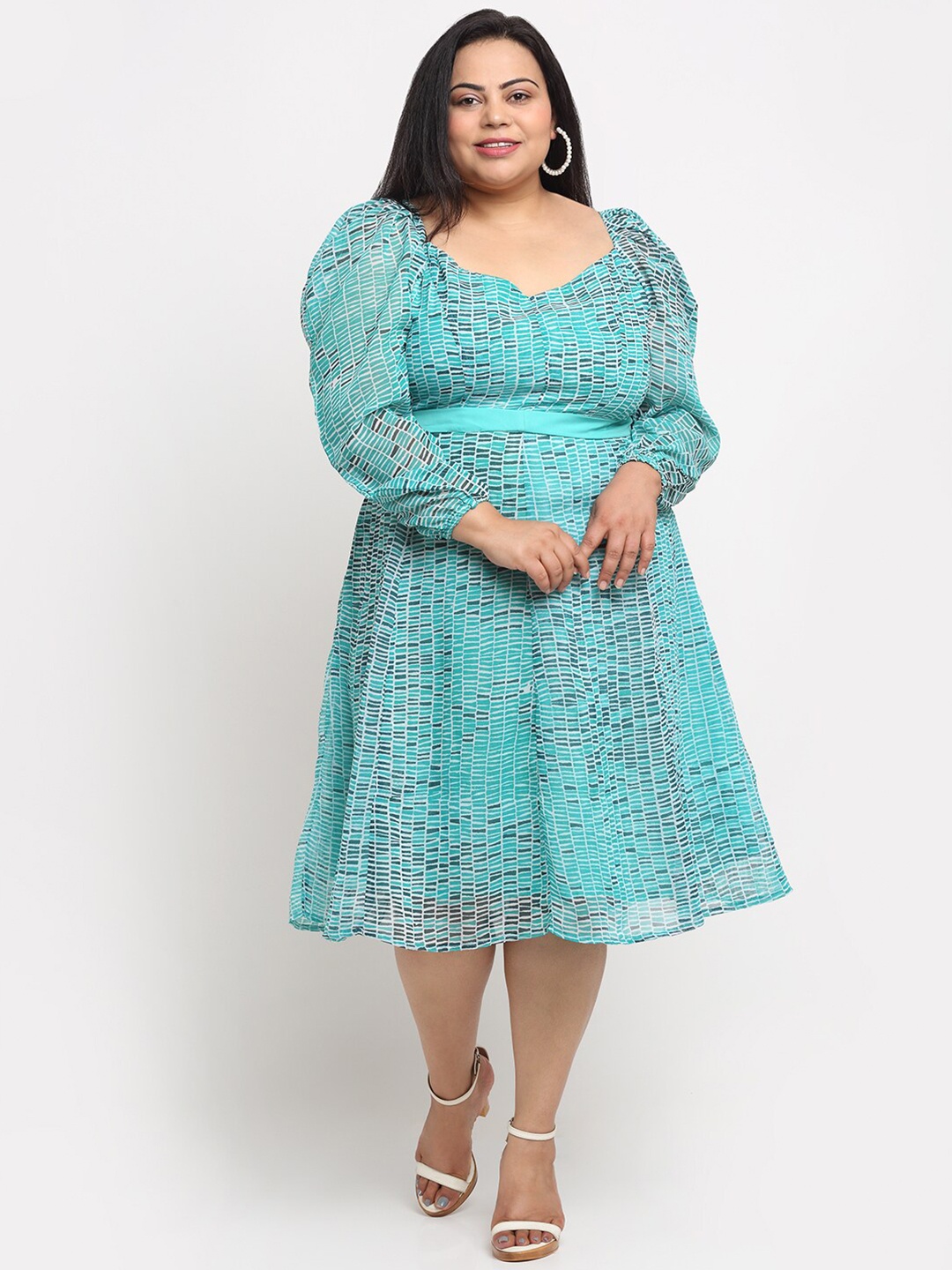 

sindrellastorie Plus Size Women Sea Green Abstract Georgette Dress