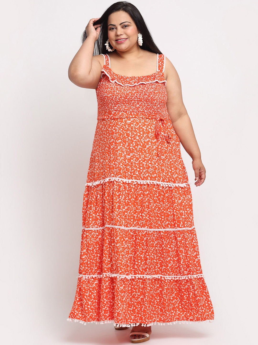 

sindrellastorie Plus Size Women Orange & White Floral Maxi Dress