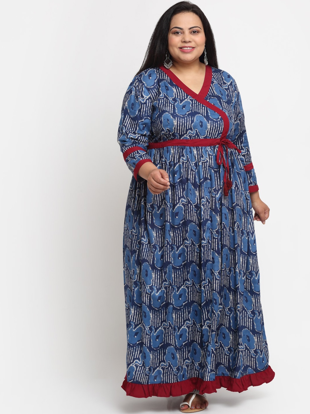 

sindrellastorie Plus Size Women Blue Floral Maxi Dress