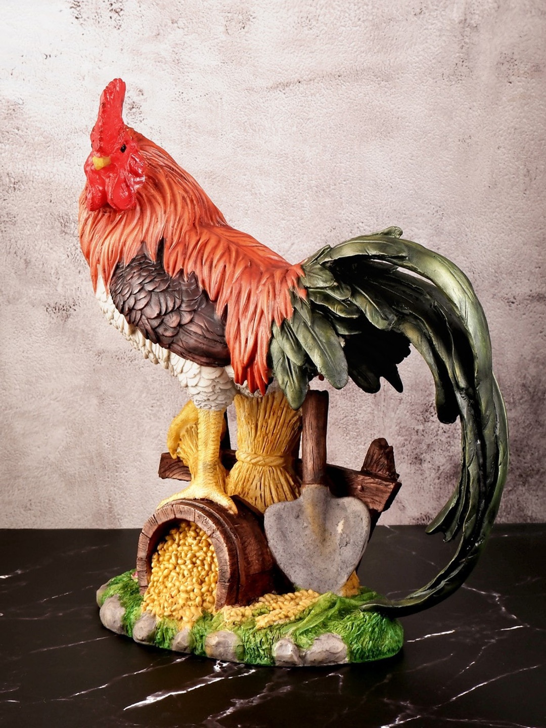

THE WHITE INK DECOR Multicolored Textured Feng Shui Rooster Showpiece, Multi