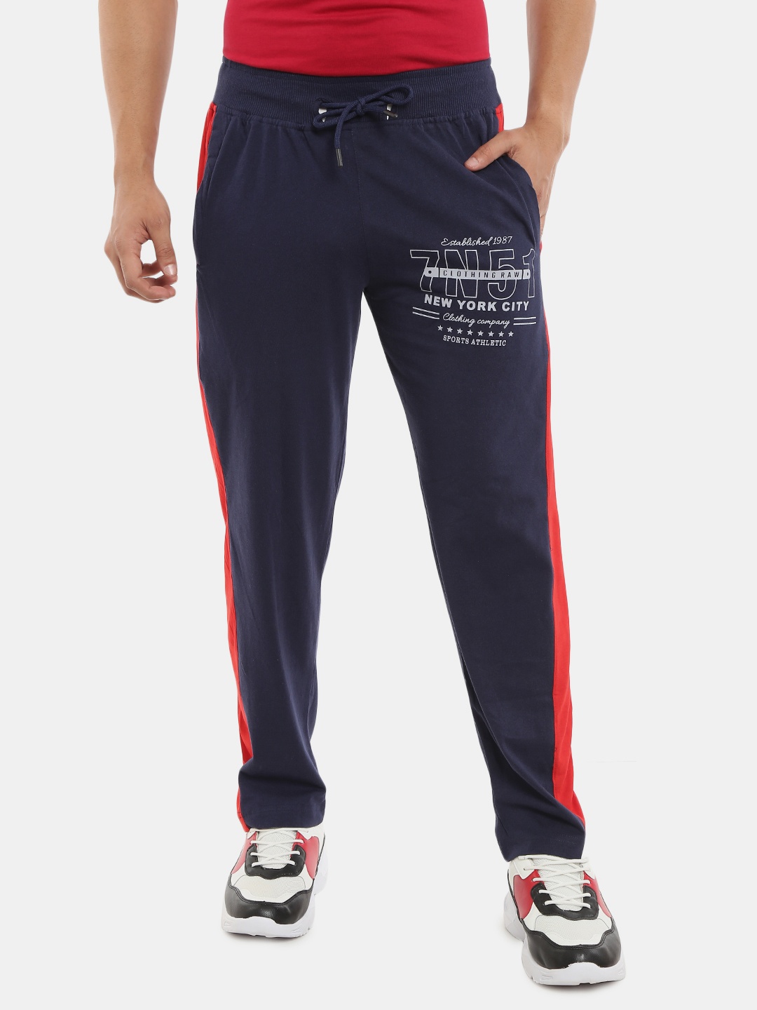 

V-Mart Men Navy Blue & White Printed Cotton Track Pants