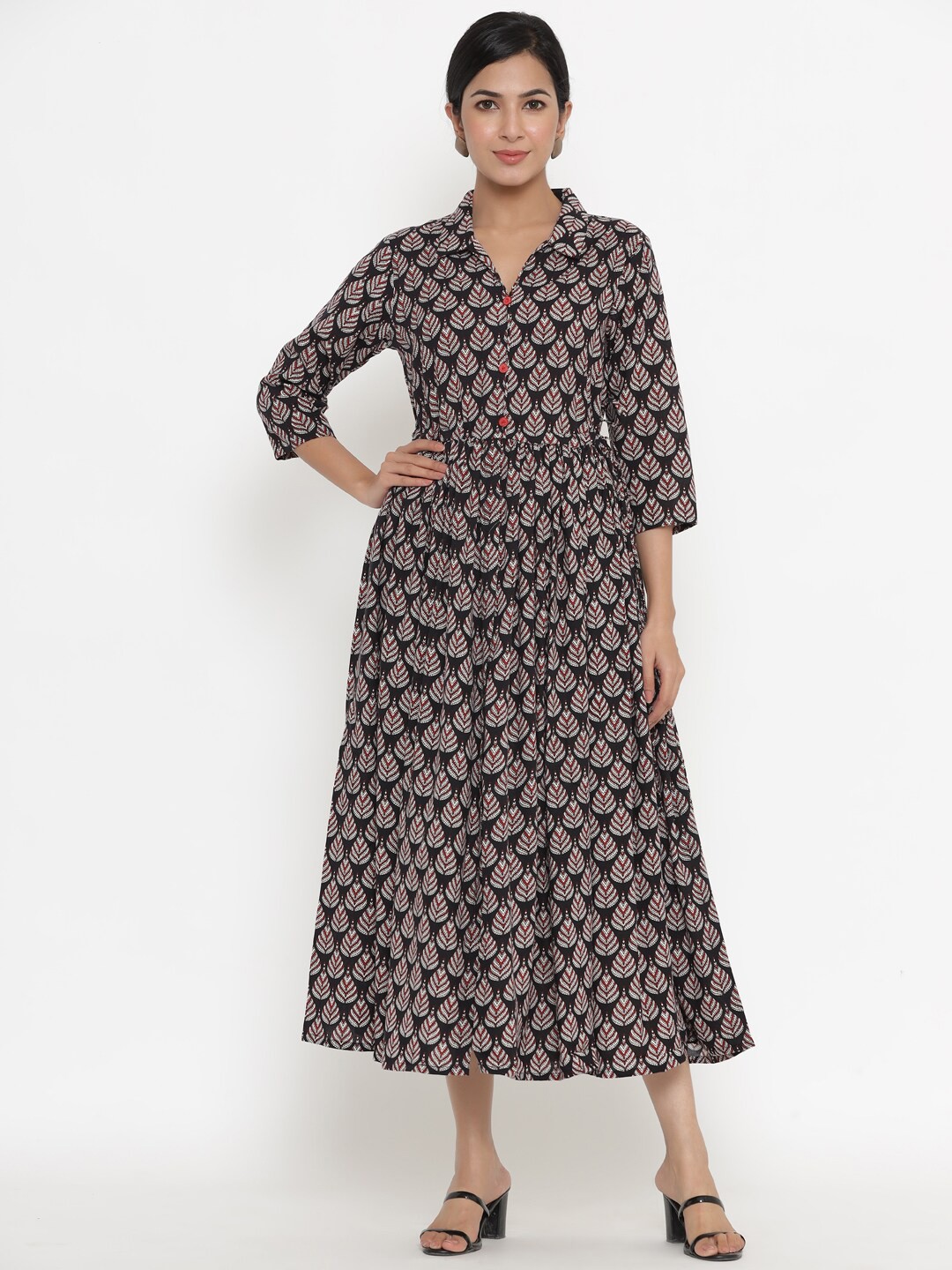 

Indian Virasat Women Black Ethnic Motifs Printed Midi Dress
