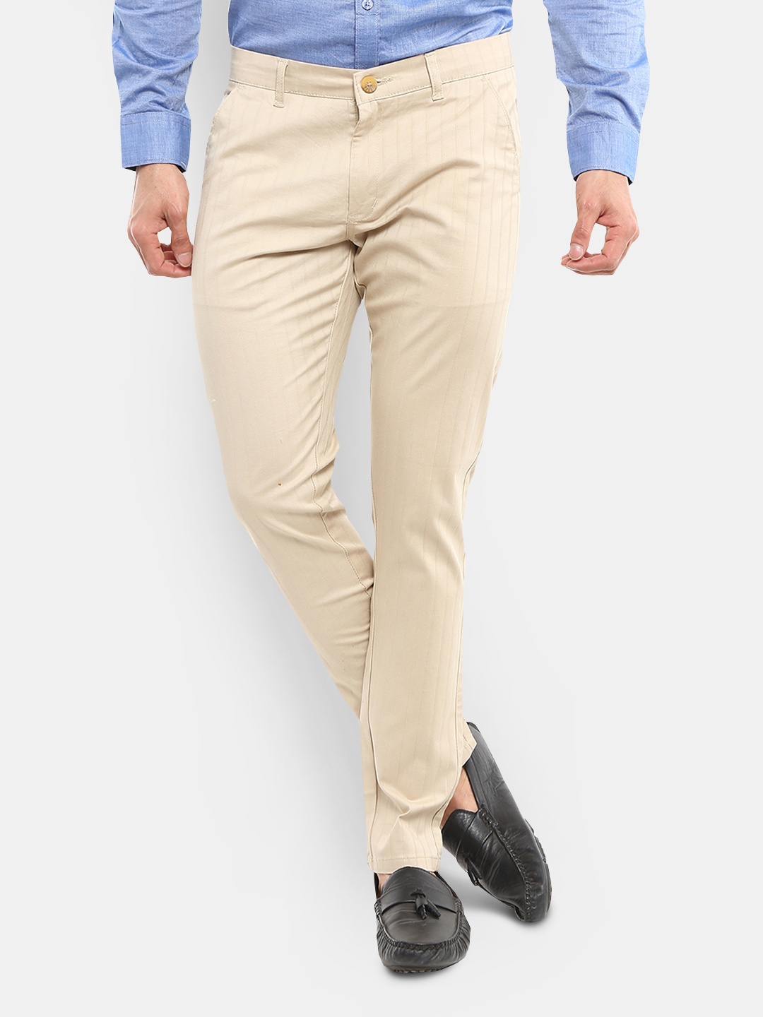 

V-Mart Men Brown Striped Slim Fit Trousers