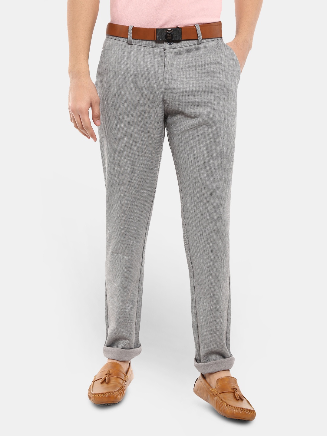 

V-Mart Men Grey Textured Slim Fit Chinos Trousers