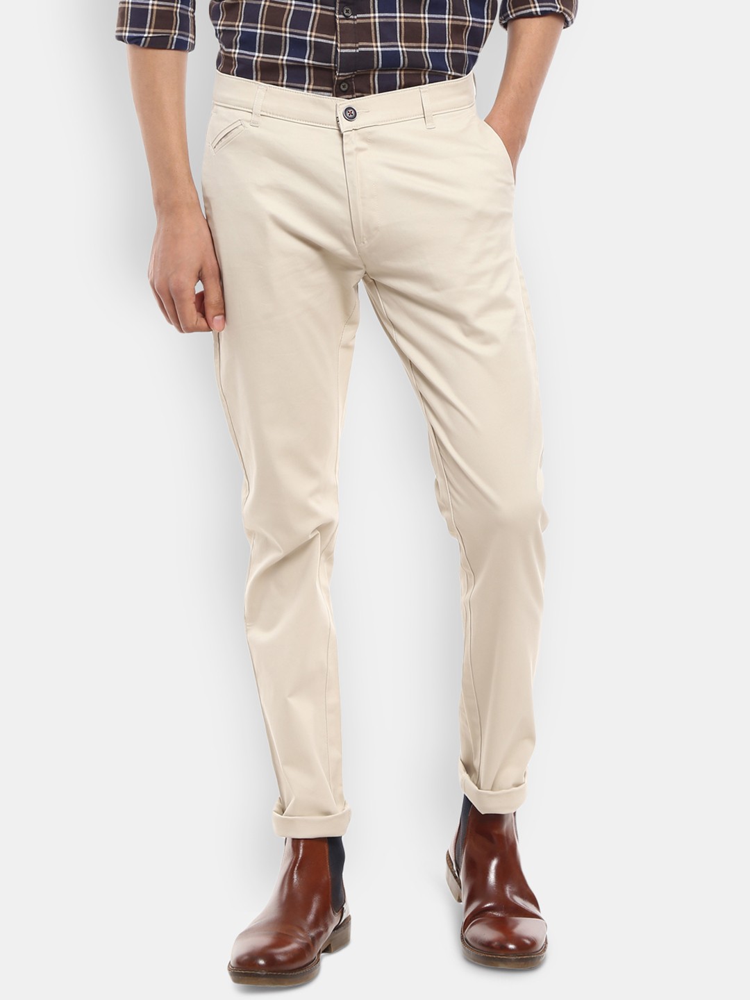 

V-Mart Men Beige Slim Fit Dobby Regular Trousers