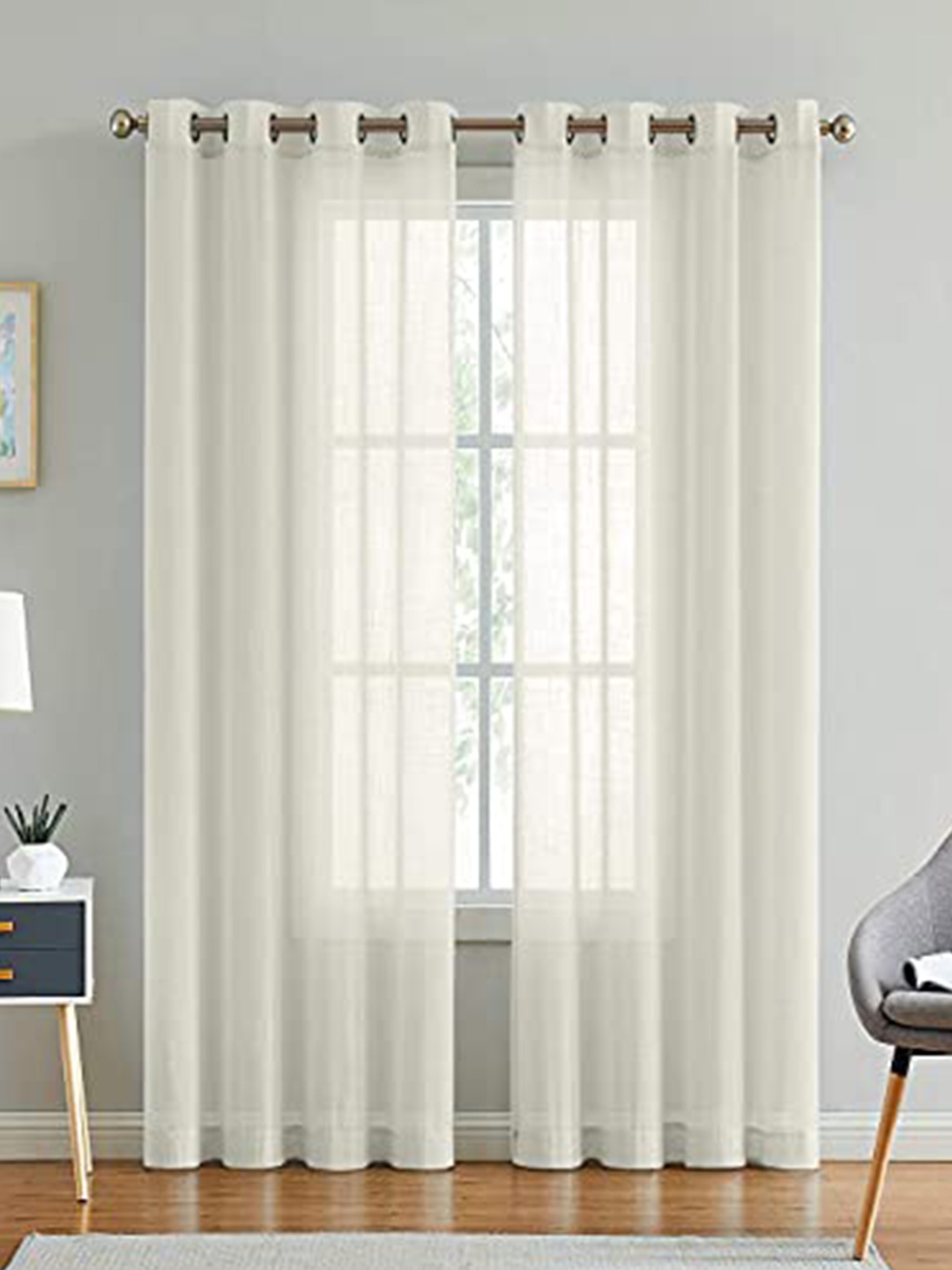 

LINENWALAS Happy Sleeping Beige Set of 2 Sheer Door Curtain