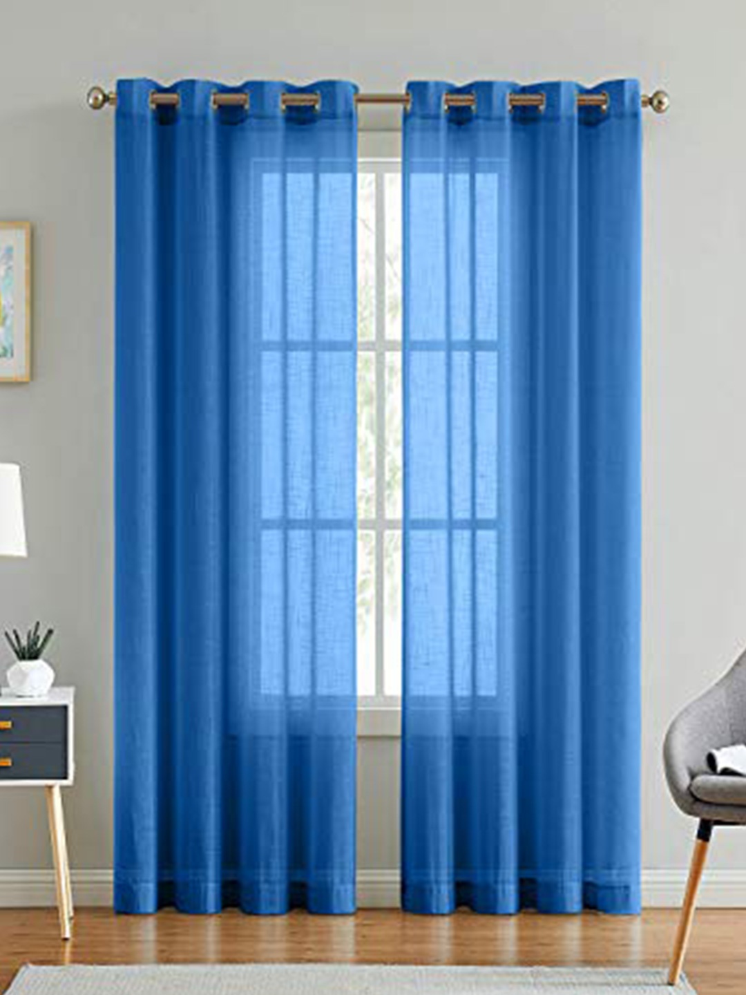 

LINENWALAS Happy Sleeping Blue Set of 2 Sheer Door Curtain