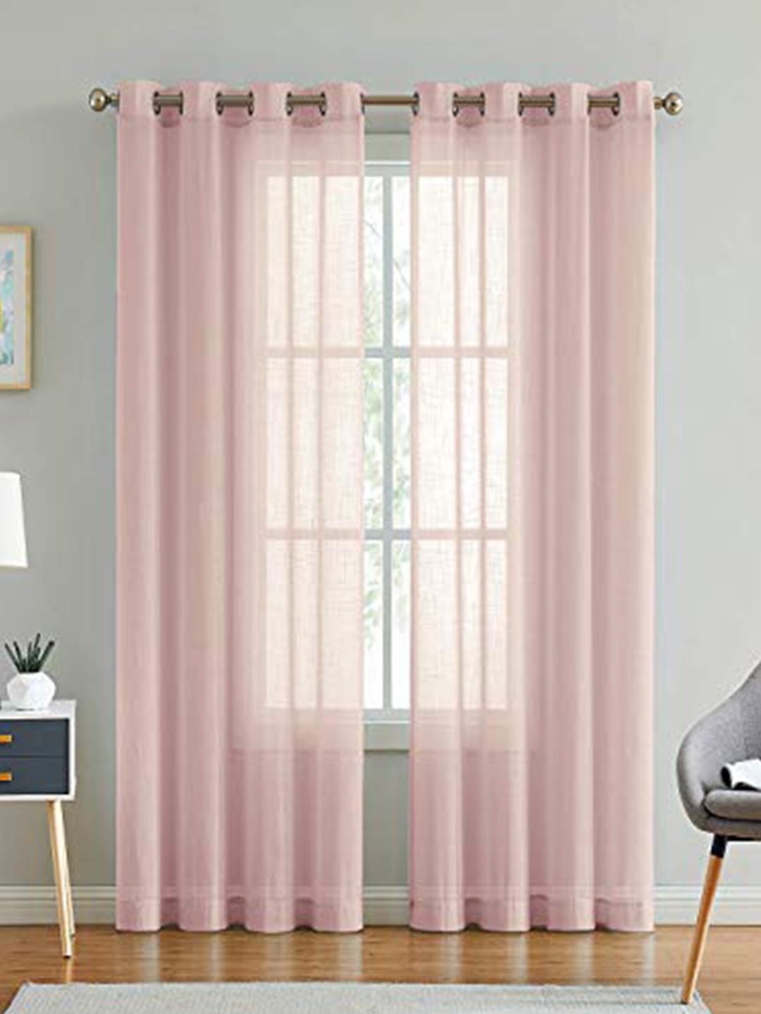 

LINENWALAS Happy Sleeping Pink Set of 2 Sheer Door Curtain