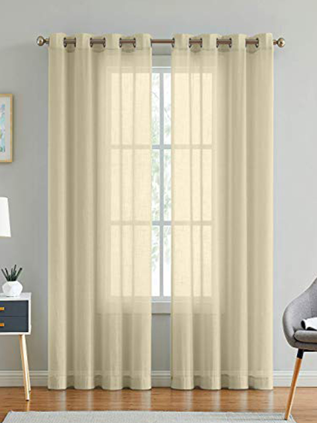 

LINENWALAS Happy Sleeping Cream-Coloured Set of 2 Sheer Door Curtain