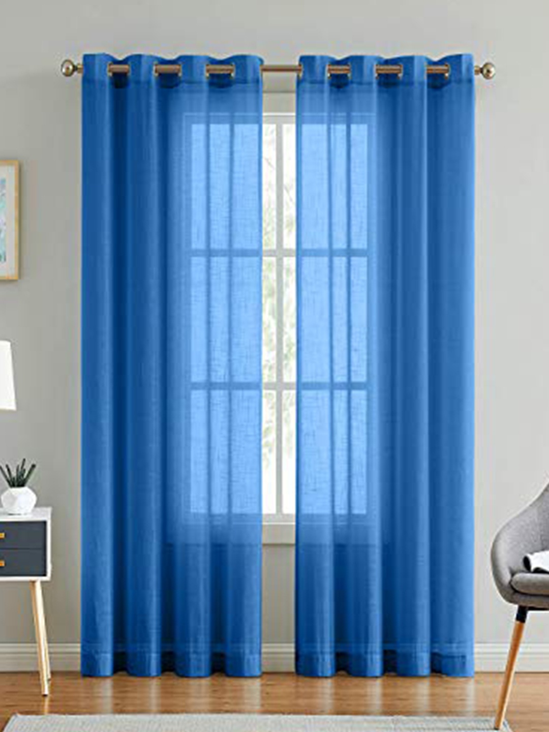 

LINENWALAS Happy Sleeping Set Of 2 Navy Blue Sheer Door Curtains