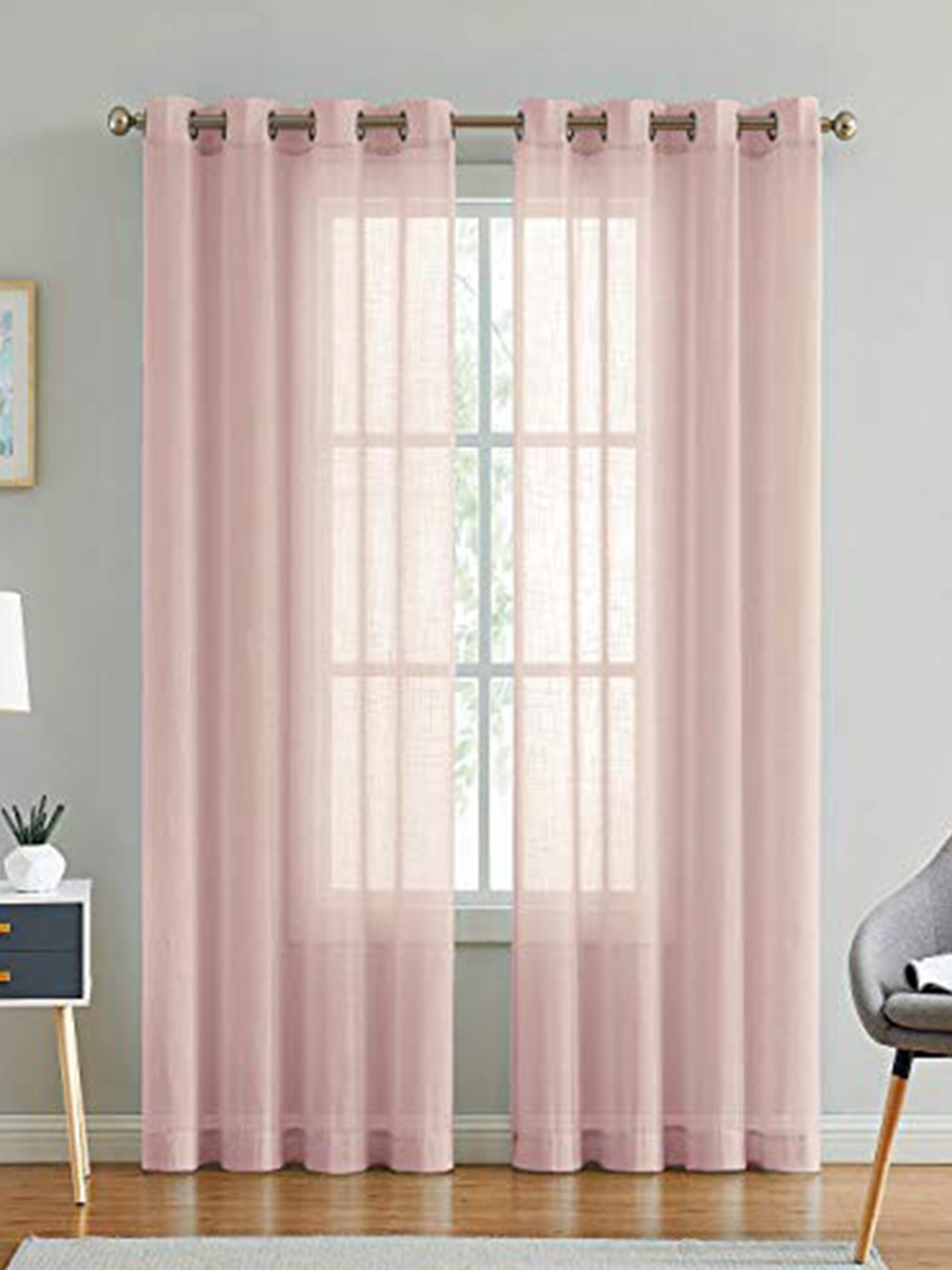 

LINENWALAS Happy Sleeping Pink Set of 2 Striped Sheer Window Curtain