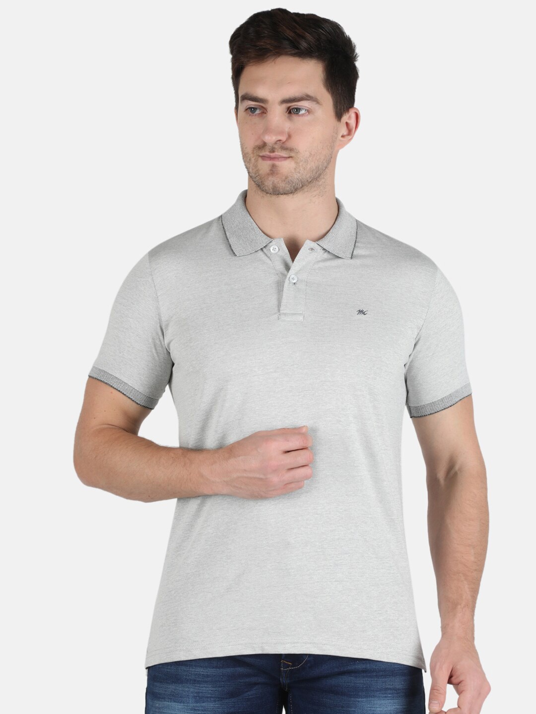 

Monte Carlo Men Grey Polo Collar T-shirt