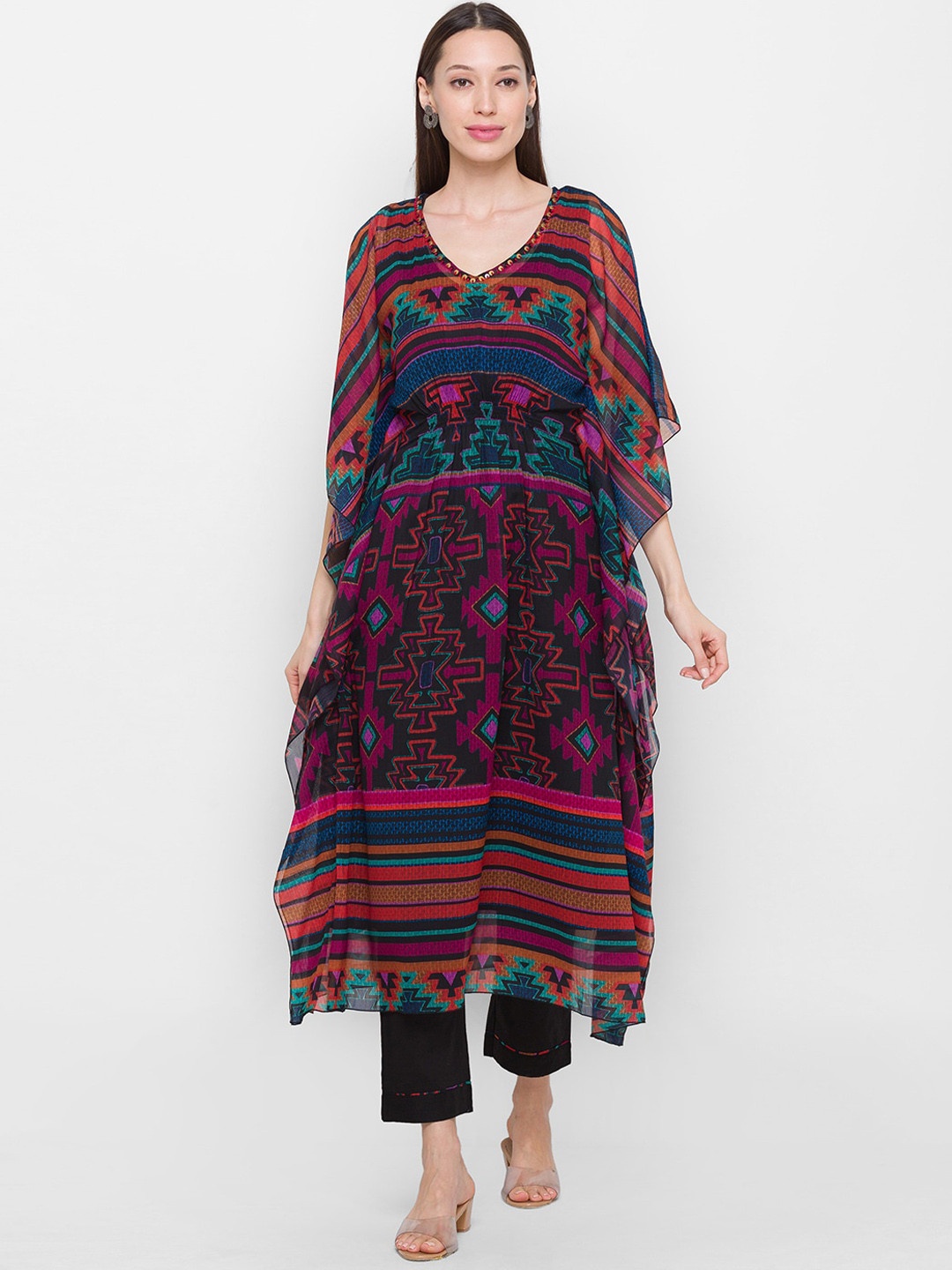 

ZOLA Chiffon Printed Kurta with Trousers, Multi