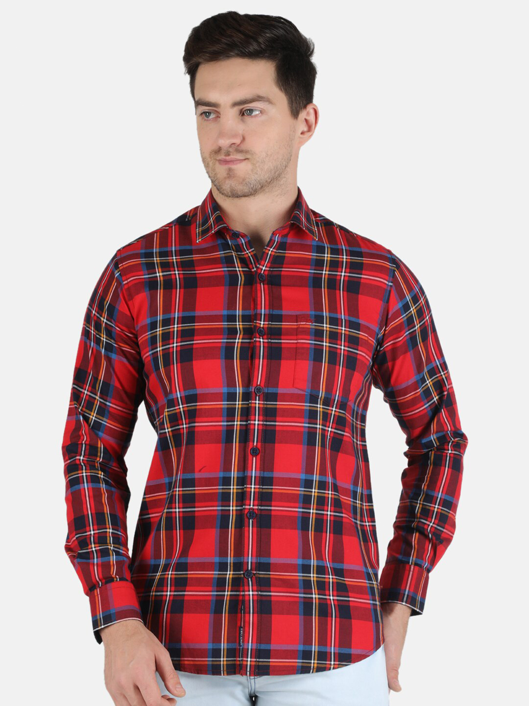 

Monte Carlo Men Red & Blue Classic Tartan Checked Pure Cotton Casual Shirt