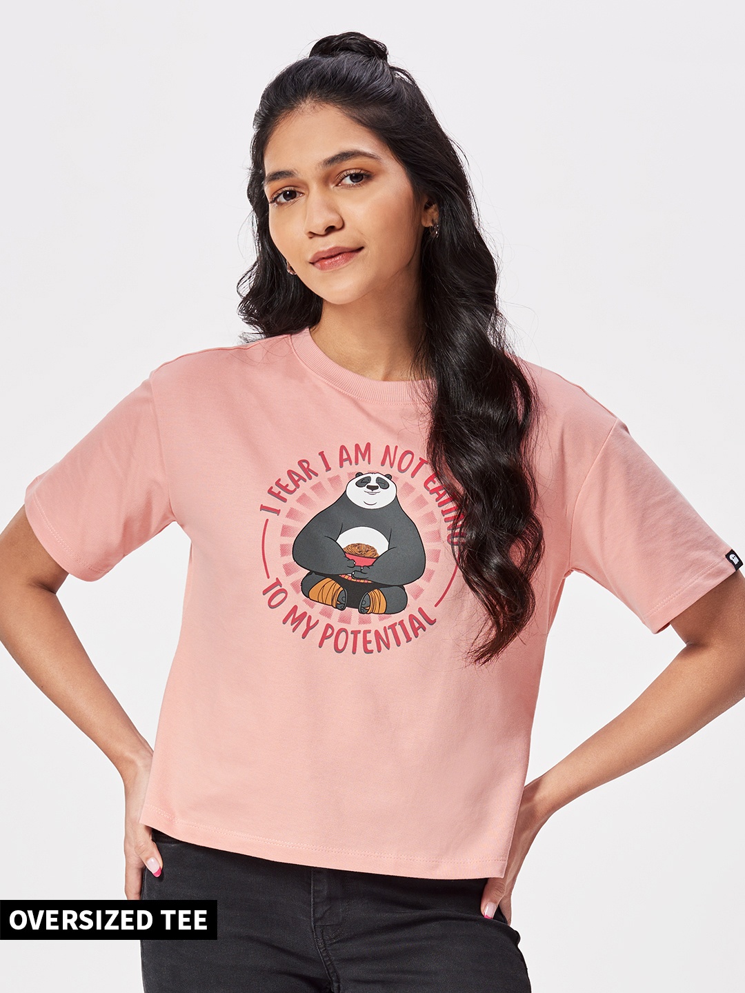 

The Souled Store Women Pink Printed Drop-Shoulder Sleeves Oversized T-shirt