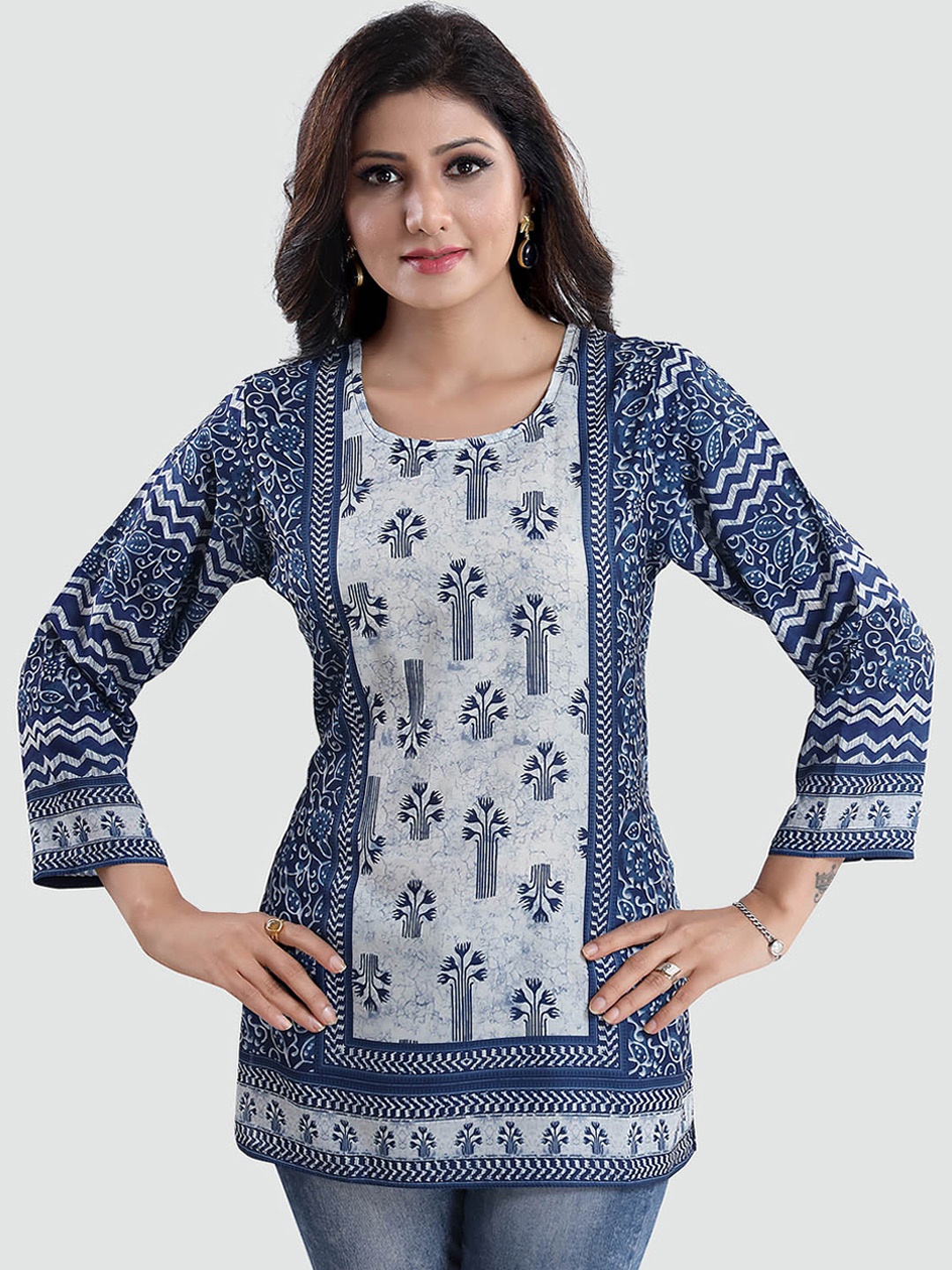 

Saree Swarg Blue & Grey Ethnic Motifs Printed Kurti