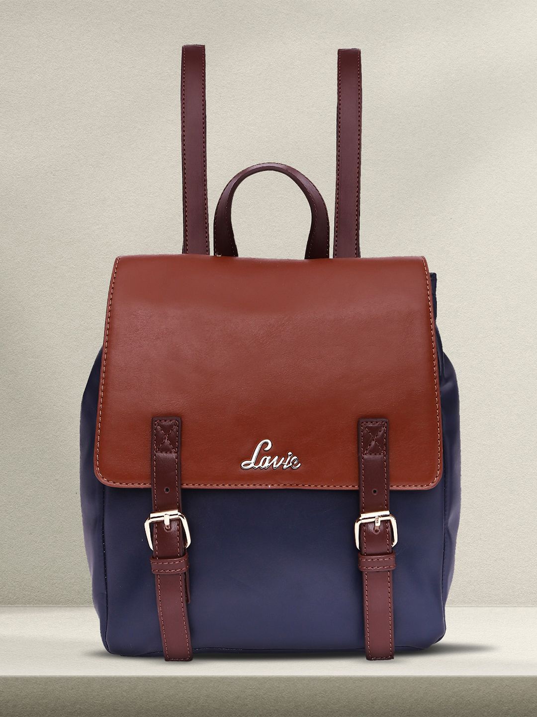 

Lavie Oleo Women Brown & Navy Blue Colourblocked Backpack