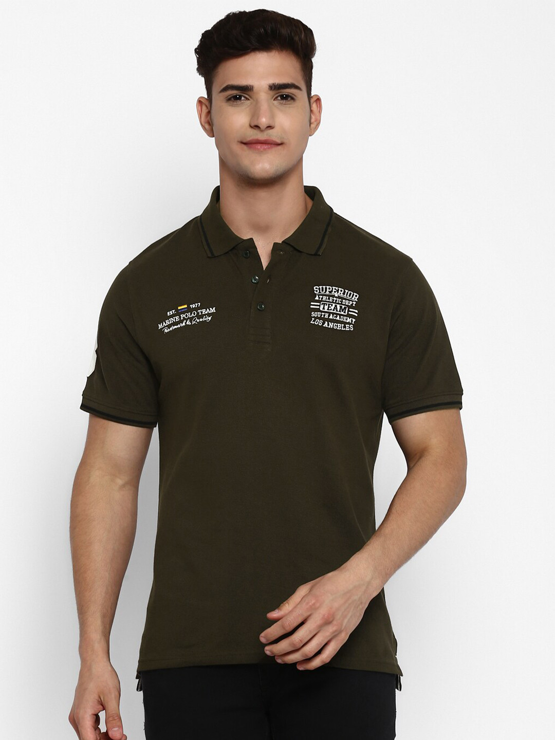 

American Crew Men Olive Green Polo Collar T-shirt