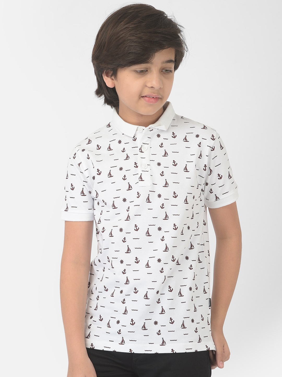 

Crimsoune Club Boys White Printed Polo Collar Slim Fit Outdoor T-shirt