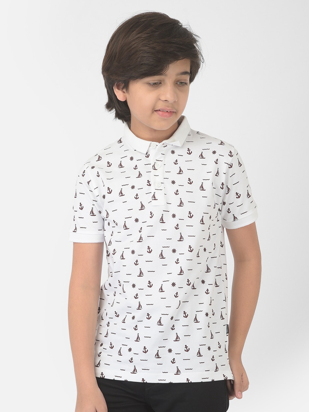 

Crimsoune Club Boys White Printed Polo Collar Slim Fit Outdoor T-shirt