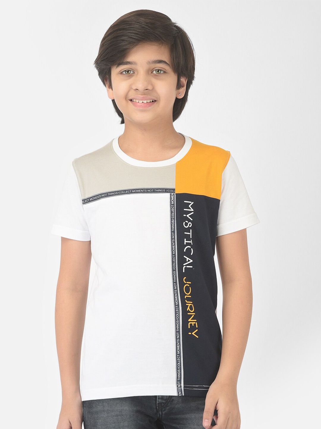 

Crimsoune Club Boys White Typography Printed Slim Fit Outdoor T-shirt