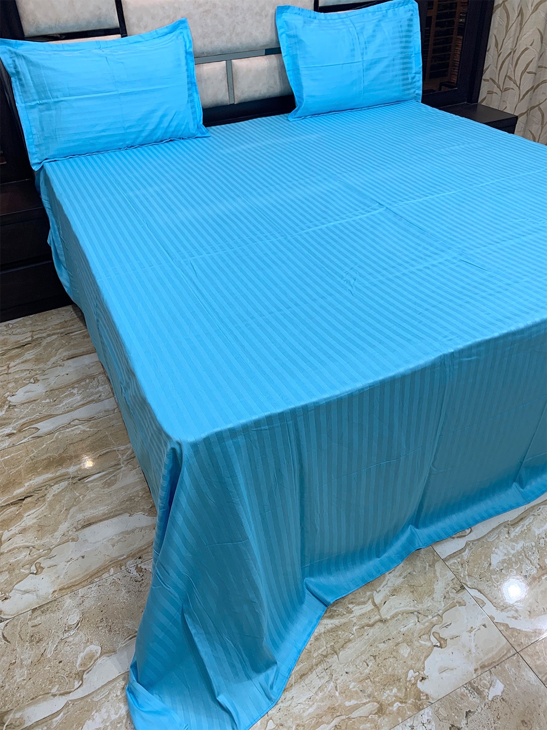 

Pure Decor Cotton King Size Double Bed Bedsheet With 2 Pillow Covers 2.74m X 2.74m, Blue