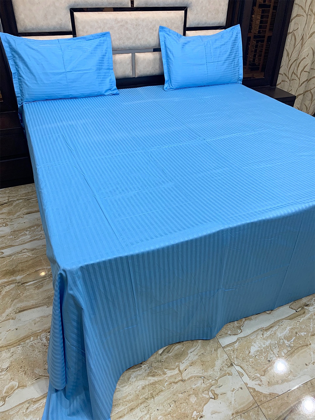 

Pure Decor Blue Striped 400 TC King Bedsheet with 2 Pillow Covers