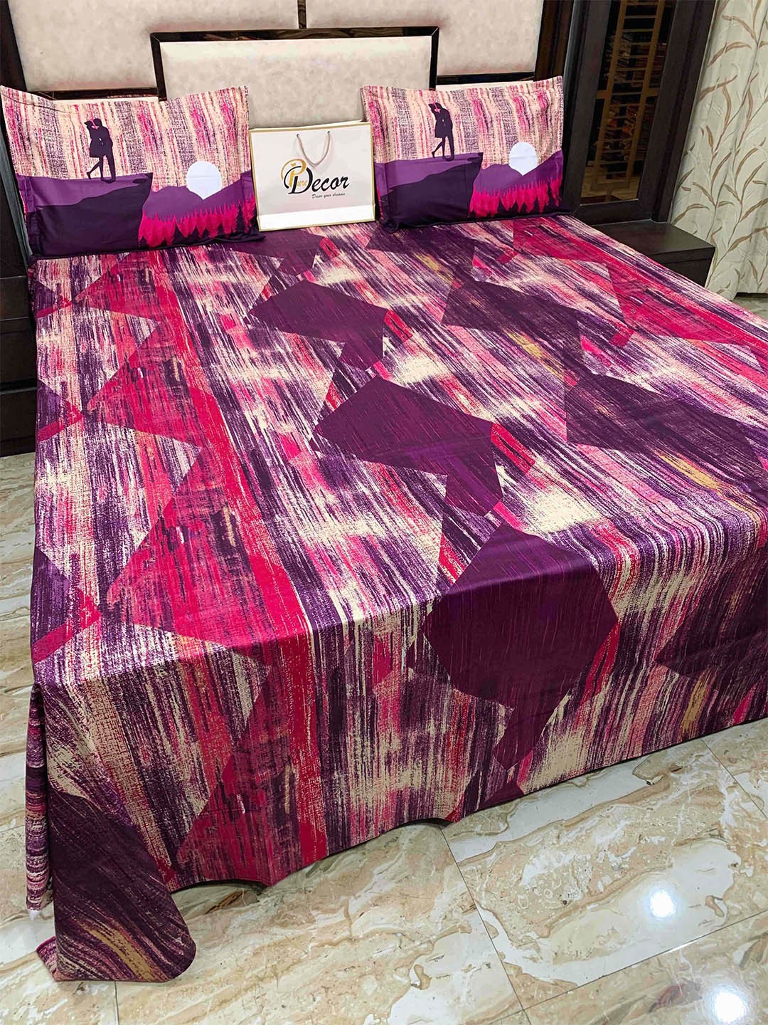 

Pure Decor Purple & Pink 400 TC King Bedsheet with 2 Pillow Covers