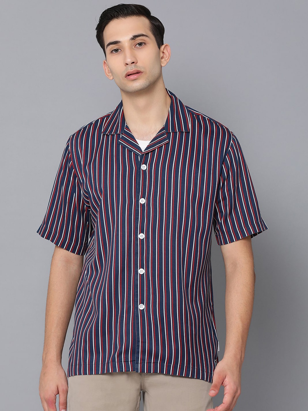 

LINDBERGH Men Blue Slim Fit Striped Casual Shirt